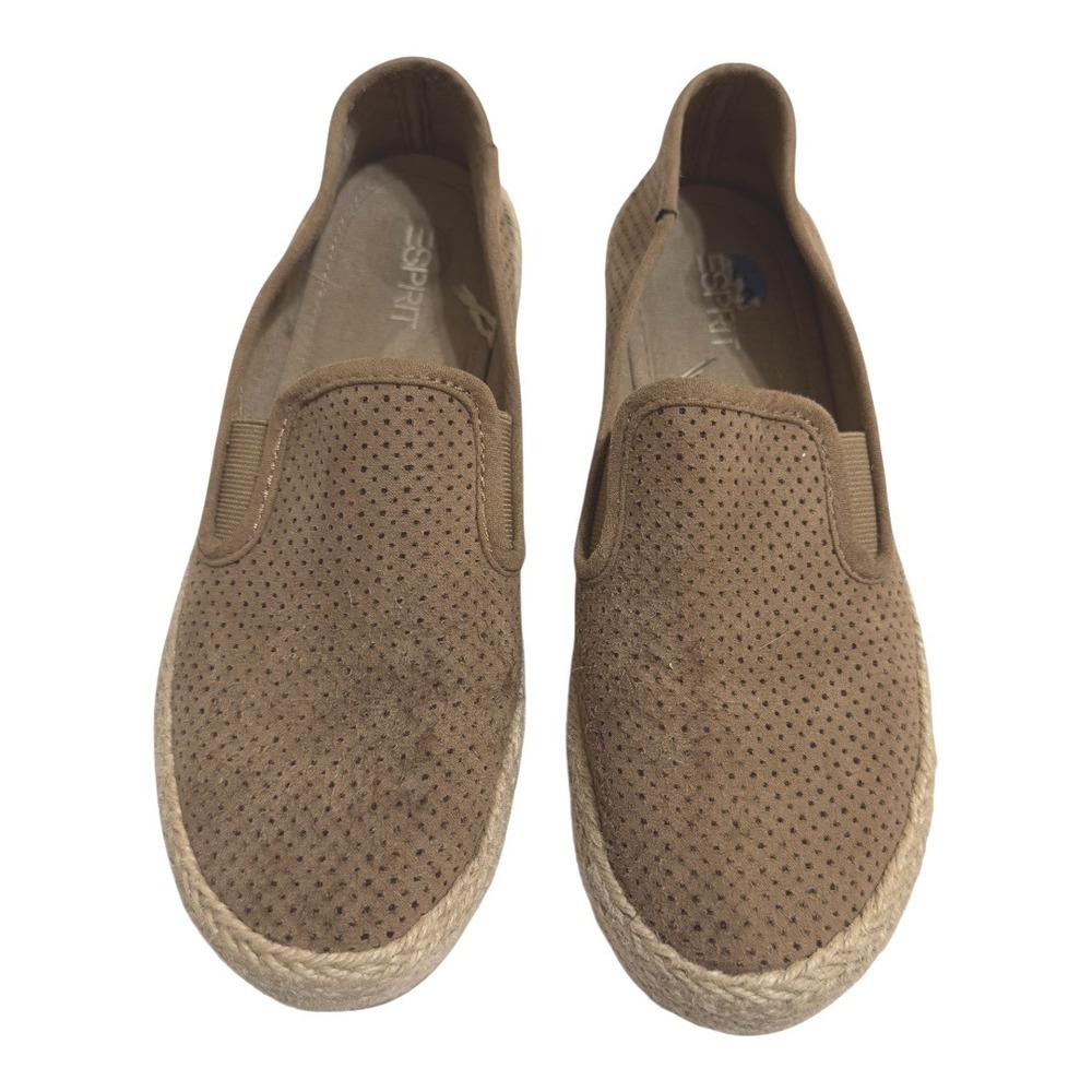 Esprit Espadrille Shoes Faux Suede Perforated Slip On Platform Brown‎ Casual 8.5